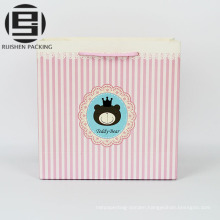 Pink stripe print kraft paper gift bags food grade